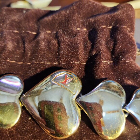 Auth Louis Vuitton Bracelet Gold Plated Red Enamel Passion Heart Link Motive - Picture 4 of 8